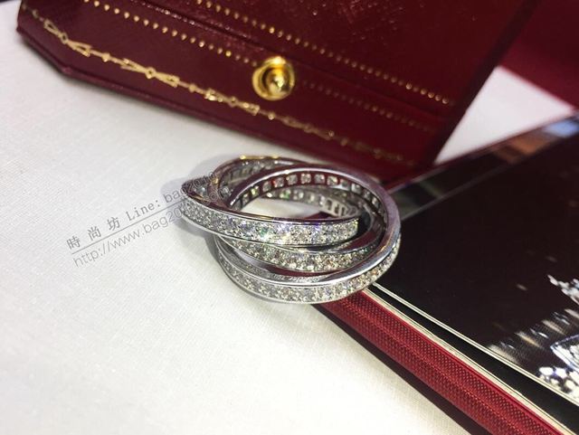 Cartier首飾 卡地亞專櫃三環 滿鑽微鑲鑲鑽戒指 馬伊琍同款  zgk1388